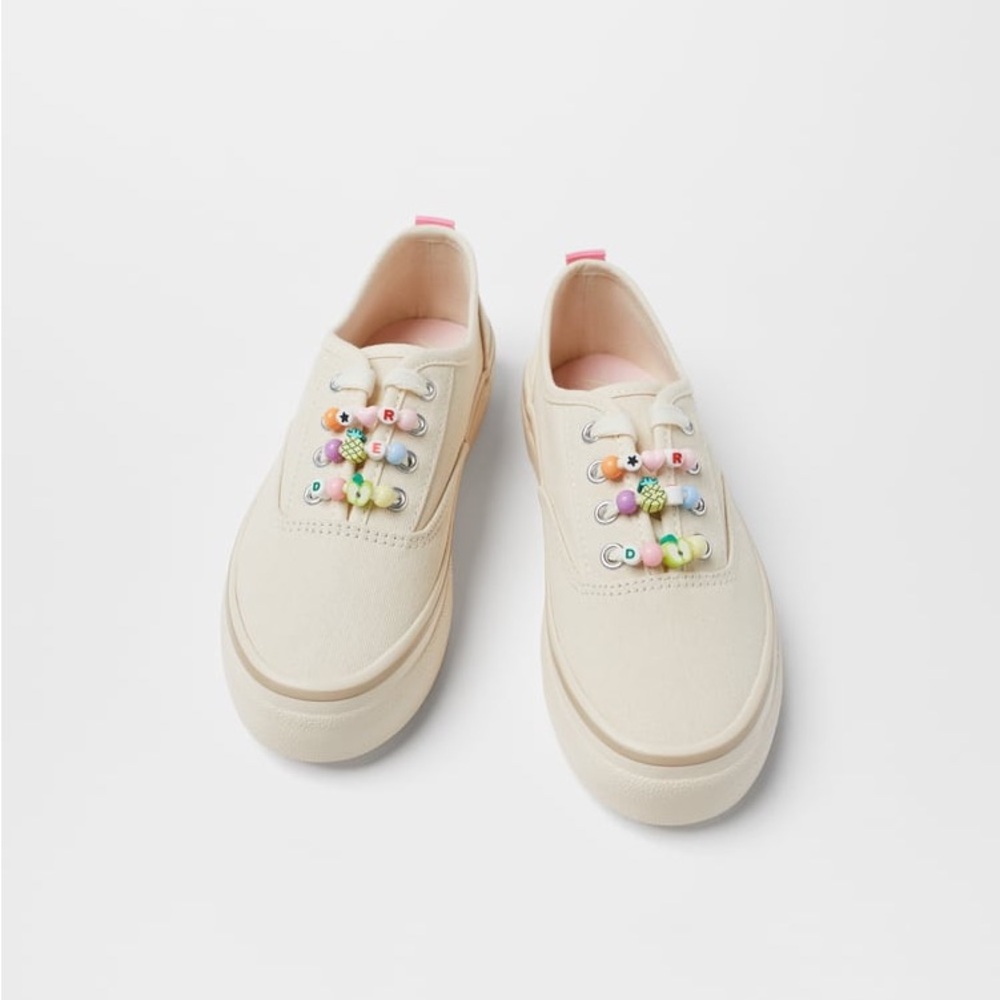 Zara Girls Cream Sneakers with Beaded Laces